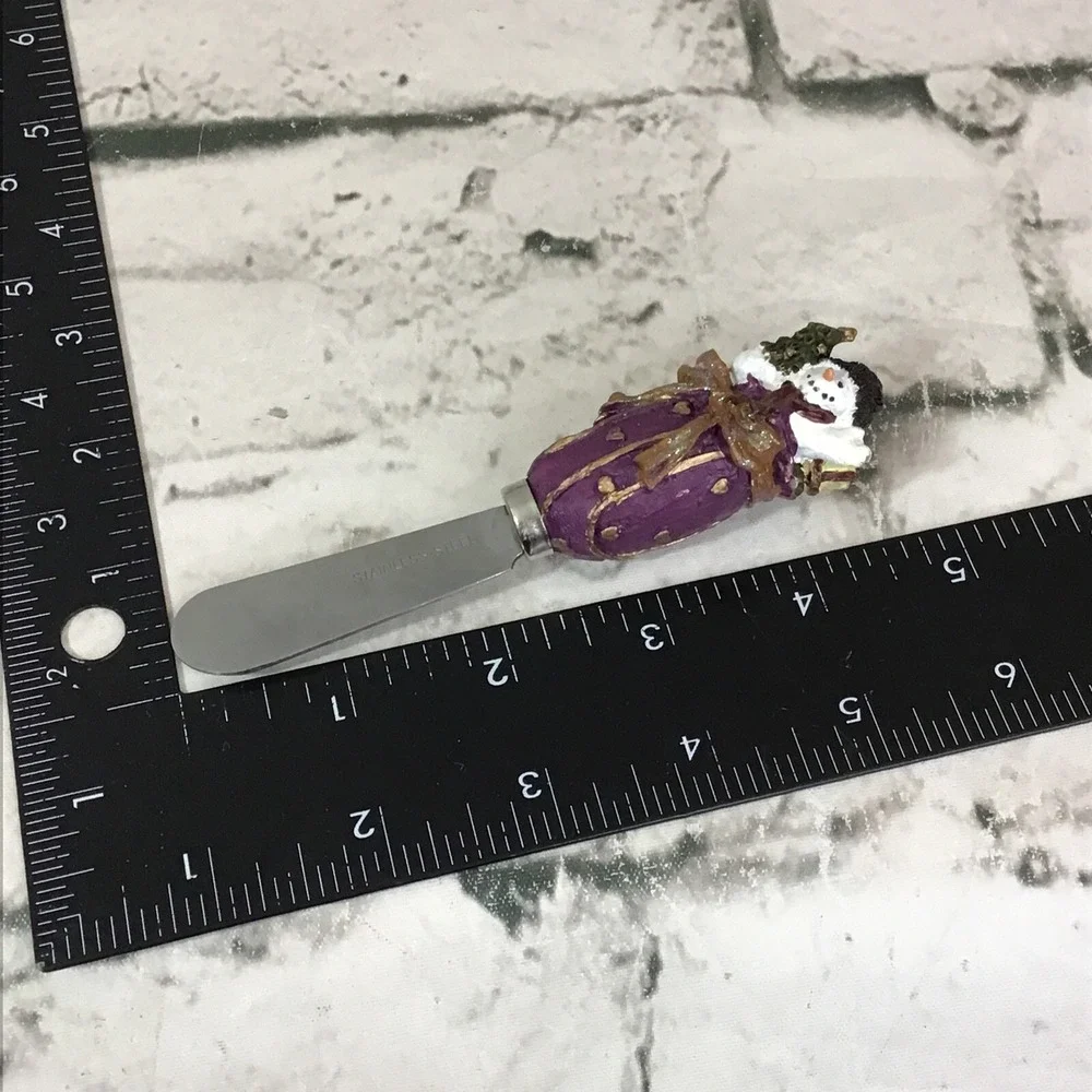 Christmas Cheese Spreader Knives Lot Of 4 Resin Figural Stainless Steel